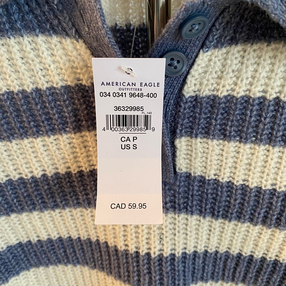 NWT American Eagle Striped Blue and Cream Knit Sweater - Picture 7 of 10